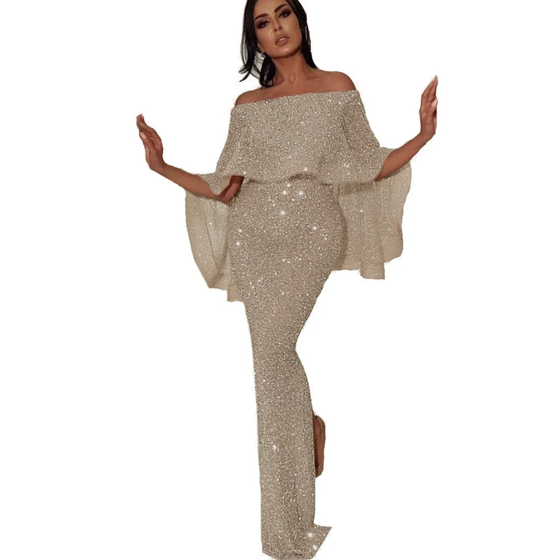 Damen Elegantes Abendkleid mit Off-Shoulder Design und glitzerndem Stoff