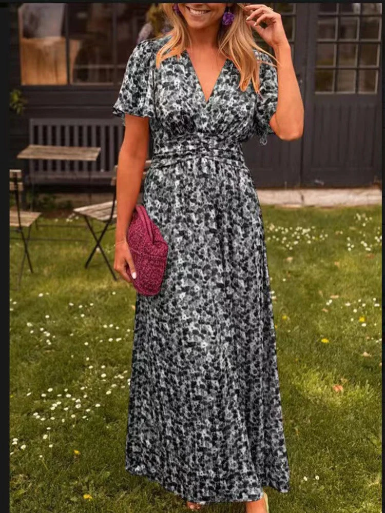 Damen Maxikleid mit floralem Muster und raffinierten Ärmeln