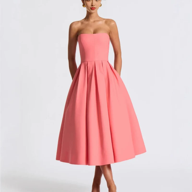 Damen A-Linien Abendkleid mit tiefem Wasserfallausschnitt und elegantem Plissee