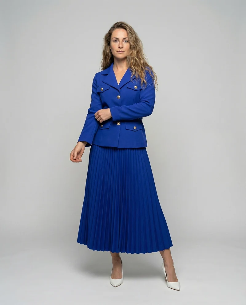 Damen Blazer-Set mit plissiertem Maxirock