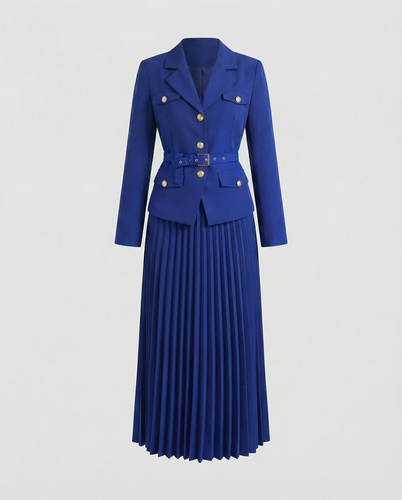 Damen Blazer-Set mit plissiertem Maxirock