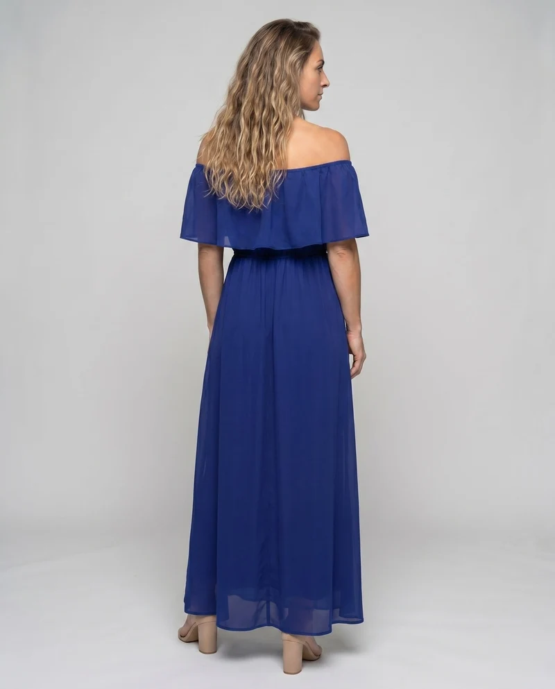 Damen Off-Shoulder Maxikleid mit voluminösen Rüschen