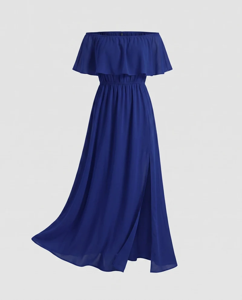 Damen Off-Shoulder Maxikleid mit voluminösen Rüschen