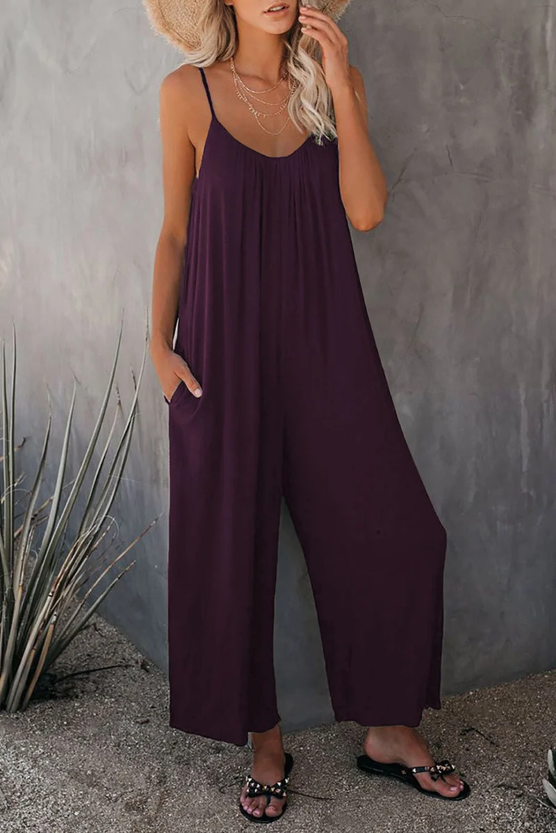 Damen Lässiger Sommer-Jumpsuit mit tiefem Ausschnitt und praktischen Taschen