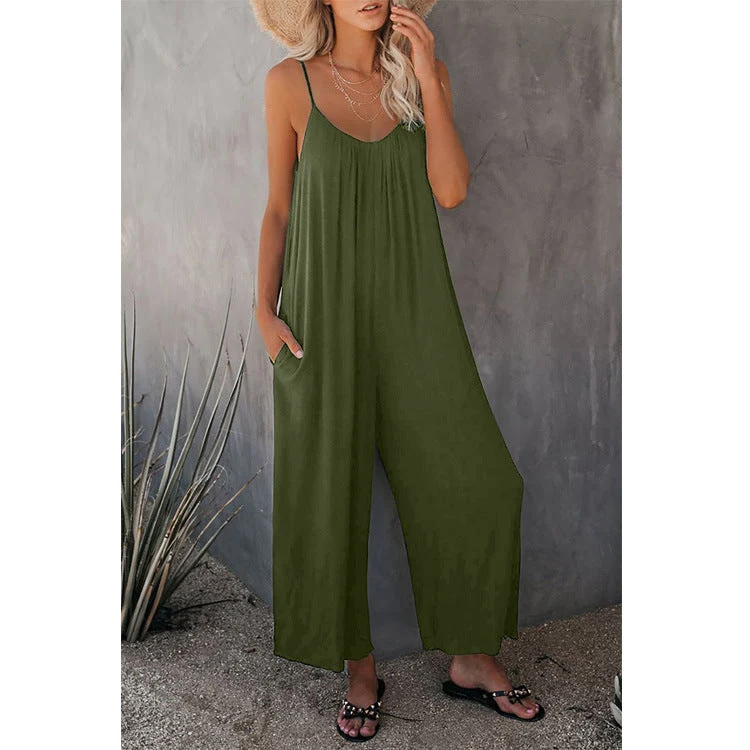 Damen Lässiger Sommer-Jumpsuit mit tiefem Ausschnitt und praktischen Taschen