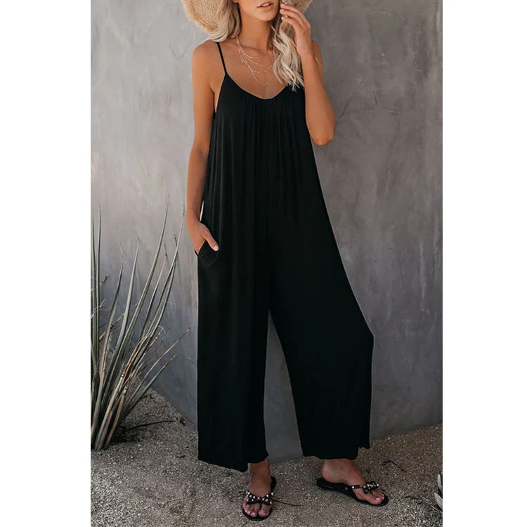 Damen Lässiger Sommer-Jumpsuit mit tiefem Ausschnitt und praktischen Taschen