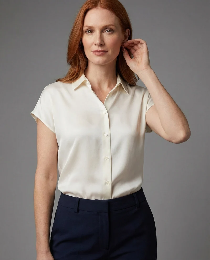 Damen Klassische Kurzarm Hemdbluse