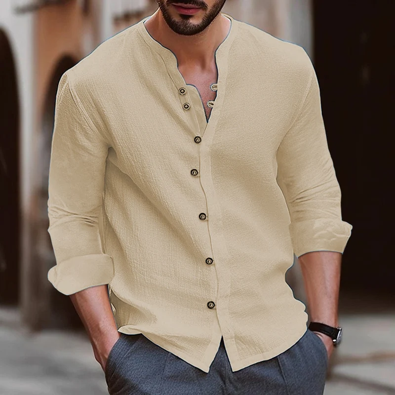 Herren Langarm-Henley-Hemd aus leichtem BaumwollgewNord Taschene mit modischem Knopfdetail