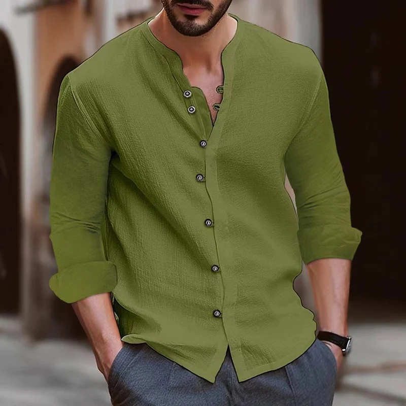 Herren Langarm-Henley-Hemd aus leichtem BaumwollgewNord Taschene mit modischem Knopfdetail