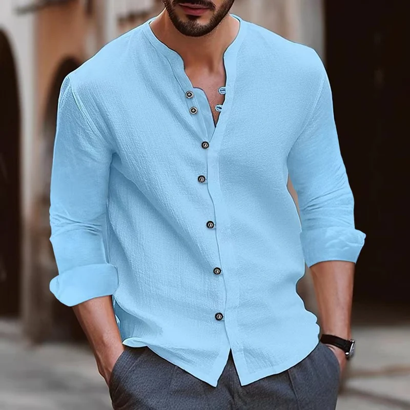 Herren Langarm-Henley-Hemd aus leichtem BaumwollgewNord Taschene mit modischem Knopfdetail