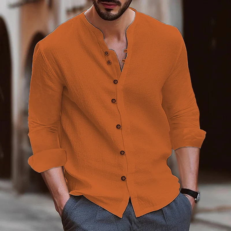 Herren Langarm-Henley-Hemd aus leichtem BaumwollgewNord Taschene mit modischem Knopfdetail