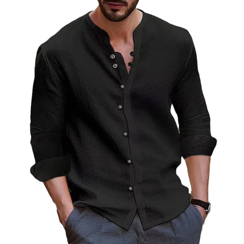 Herren Langarm-Henley-Hemd aus leichtem BaumwollgewNord Taschene mit modischem Knopfdetail