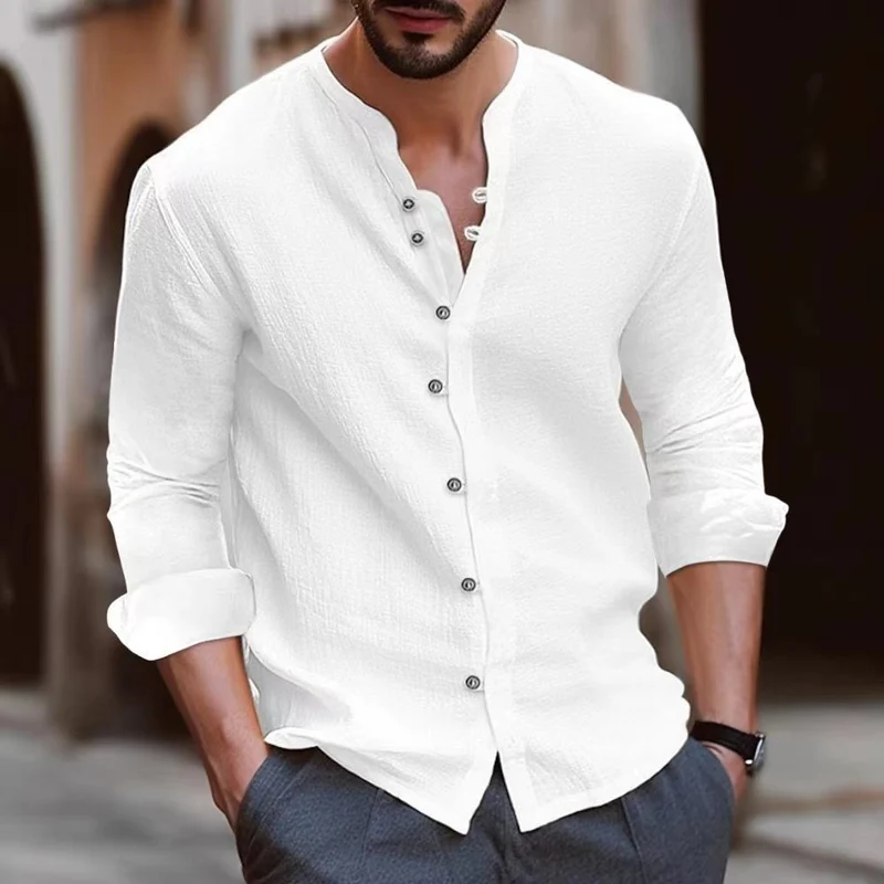 Herren Langarm-Henley-Hemd aus leichtem BaumwollgewNord Taschene mit modischem Knopfdetail