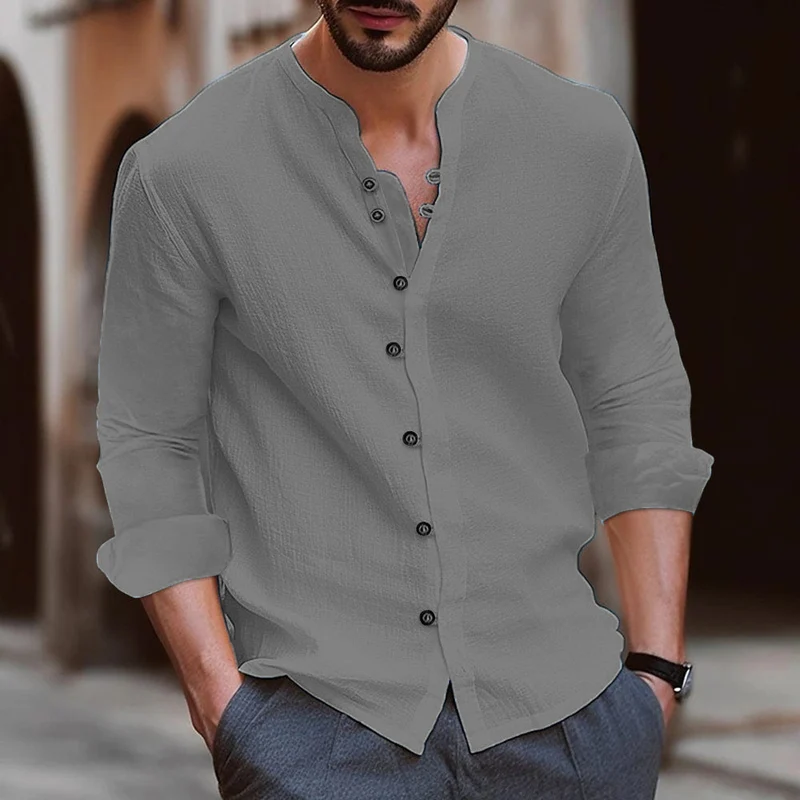 Herren Langarm-Henley-Hemd aus leichtem BaumwollgewNord Taschene mit modischem Knopfdetail