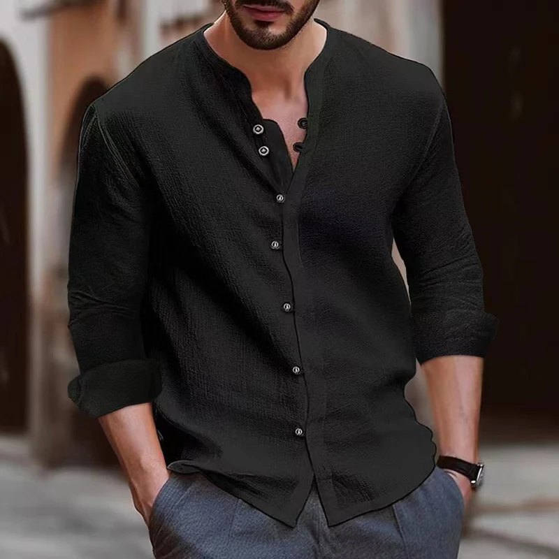Herren Langarm-Henley-Hemd aus leichtem BaumwollgewNord Taschene mit modischem Knopfdetail