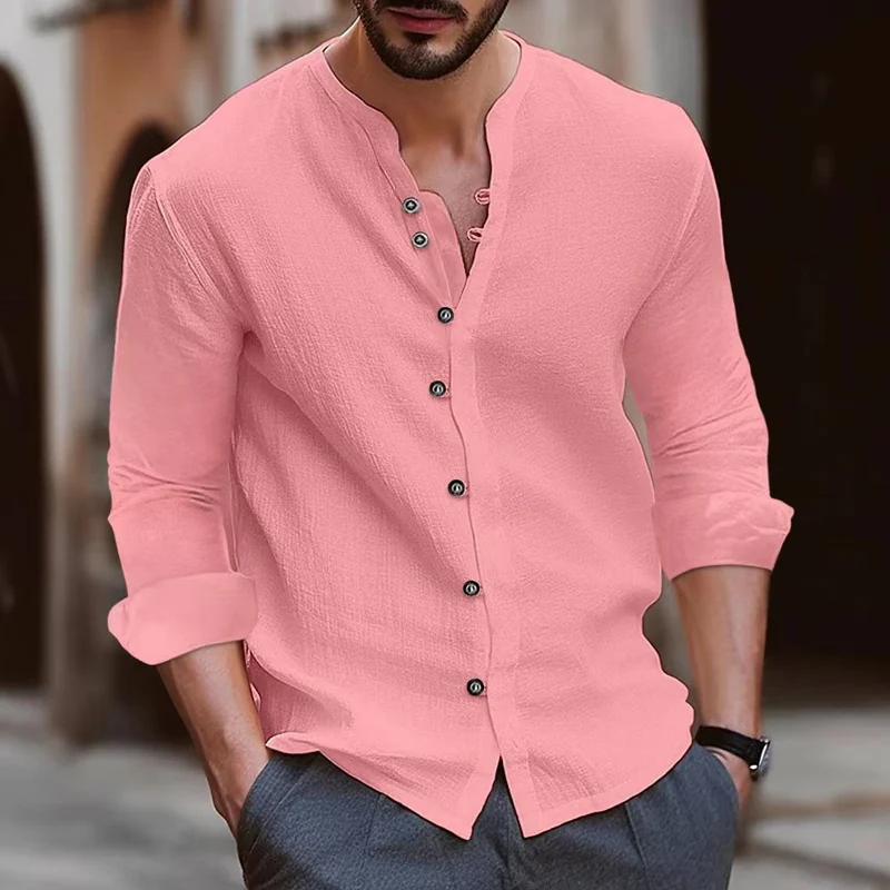 Herren Langarm-Henley-Hemd aus leichtem BaumwollgewNord Taschene mit modischem Knopfdetail