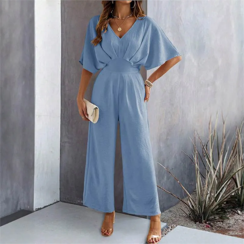 Damen Eleganter Jumpsuit mit weit geschnittenem Bein und schickem V-Ausschnitt