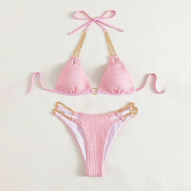 Damen Triangel-Bikini mit raffinierten Kettenakzenten und hochwertiger Rippstruktur