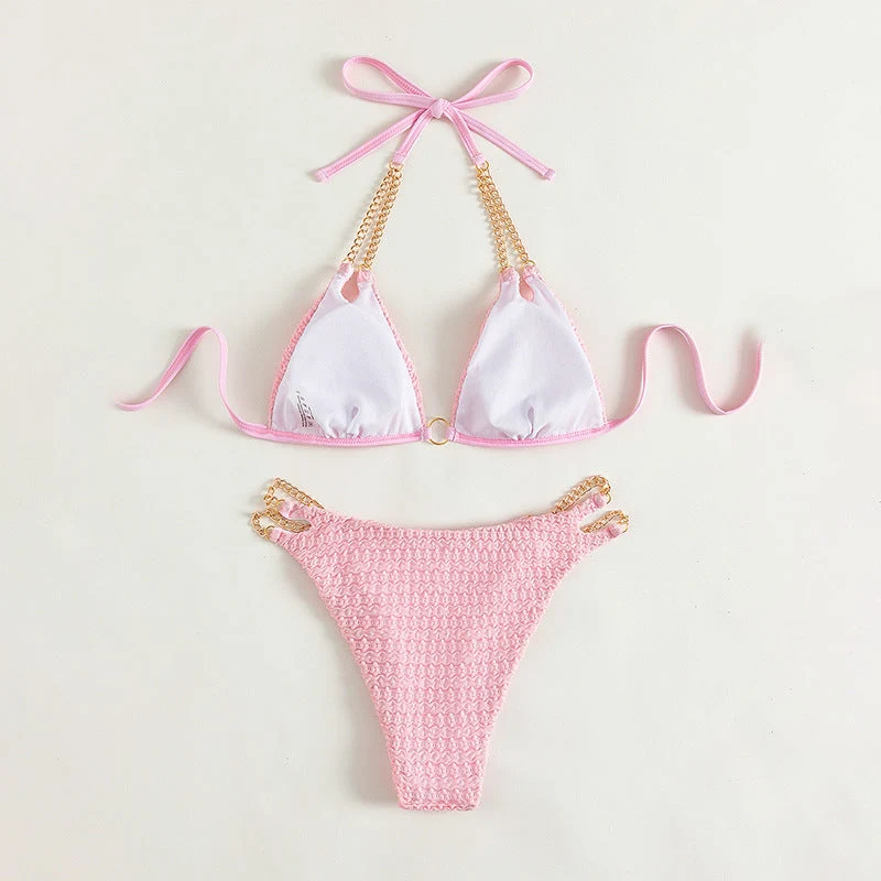 Damen Triangel-Bikini mit raffinierten Kettenakzenten und hochwertiger Rippstruktur