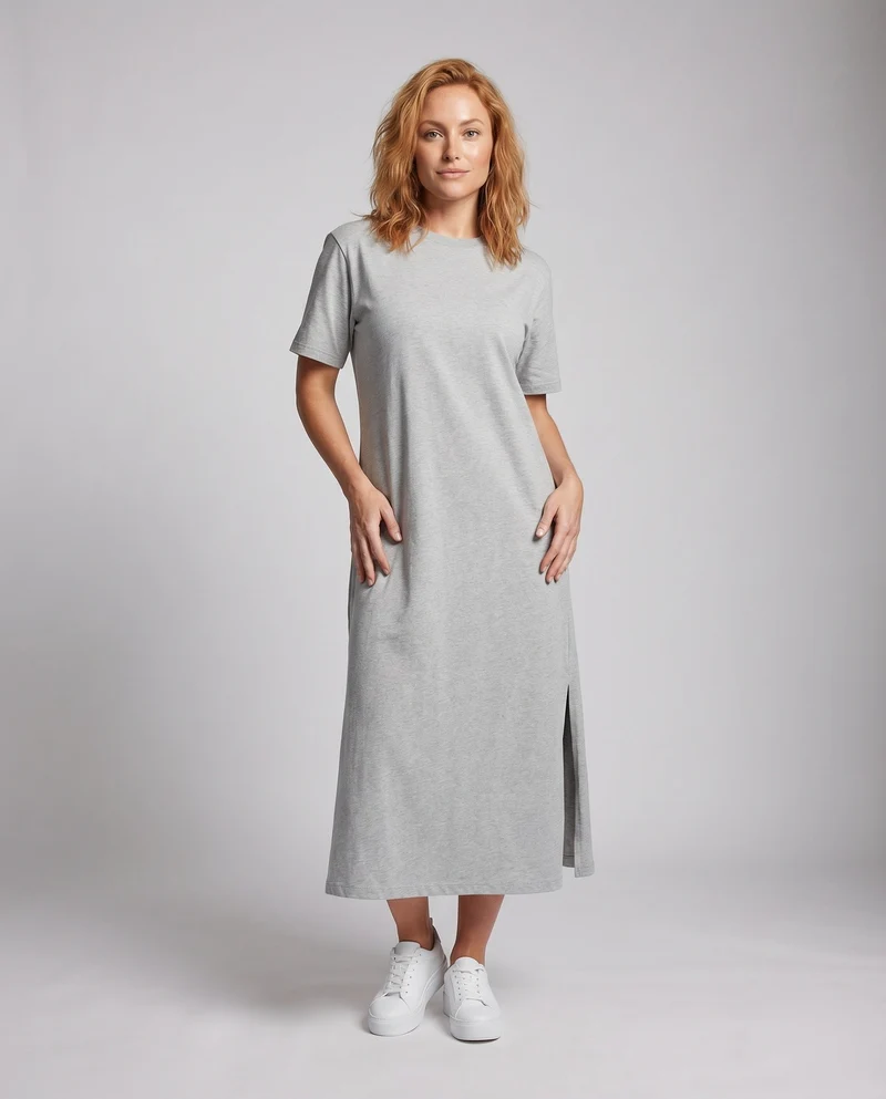 Damen Oversize-Jerseykleid Kastige Silhouette Überschnittene Ärmel Seitenschlitze