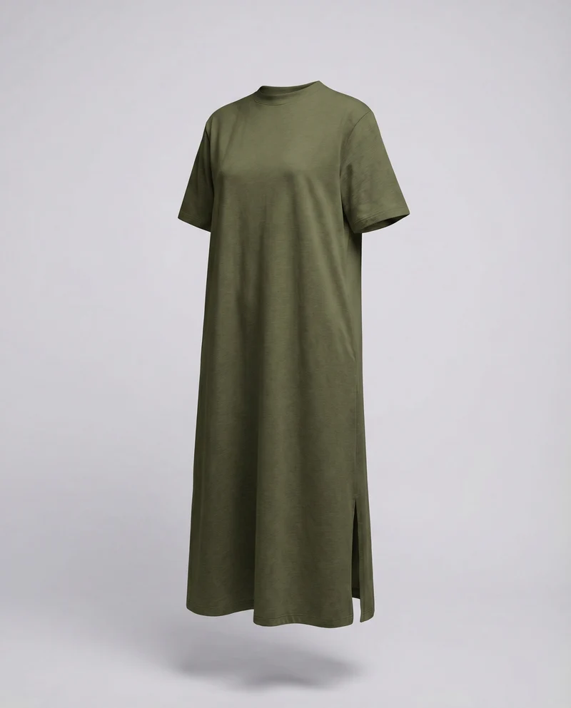 Damen Oversize-Jerseykleid Kastige Silhouette Überschnittene Ärmel Seitenschlitze