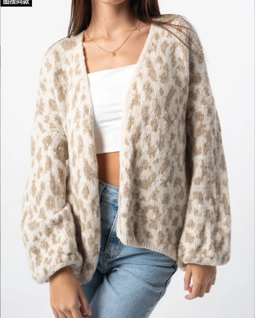 Damen lässige Strickjacke im Leopardenmuster Nord Taschen