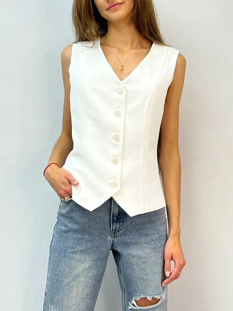 Damen Weste mit elegantem V-Ausschnitt und dekorativen Knöpfen