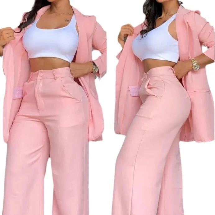 Damen elegantes Blazer- und Hosen-Set mit weitem Schnitt