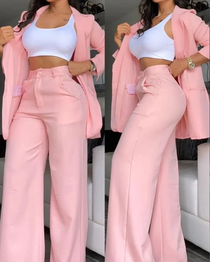 Damen elegantes Blazer- und Hosen-Set mit weitem Schnitt