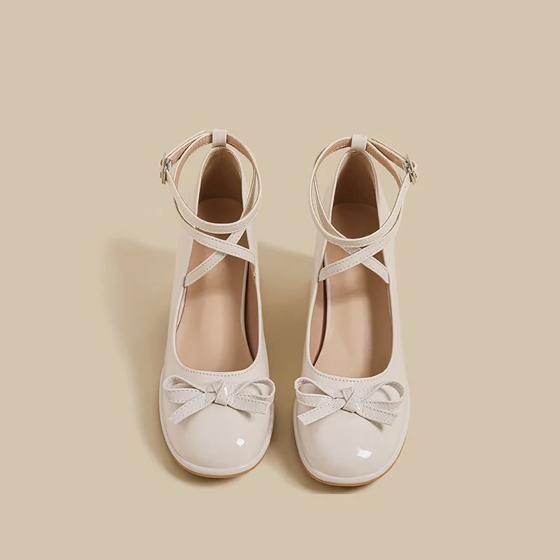 Damen elegante Ballerina-Pumps mit verstellbarem Fesselriemen und Schnürung