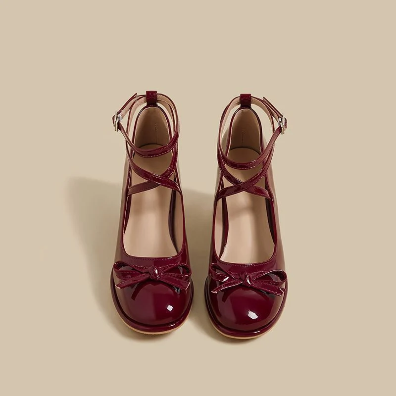Damen elegante Ballerina-Pumps mit verstellbarem Fesselriemen und Schnürung