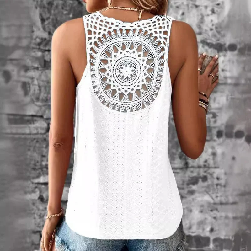 Damen luftiges Häkelshirt mit einzigartigem Rückendetail