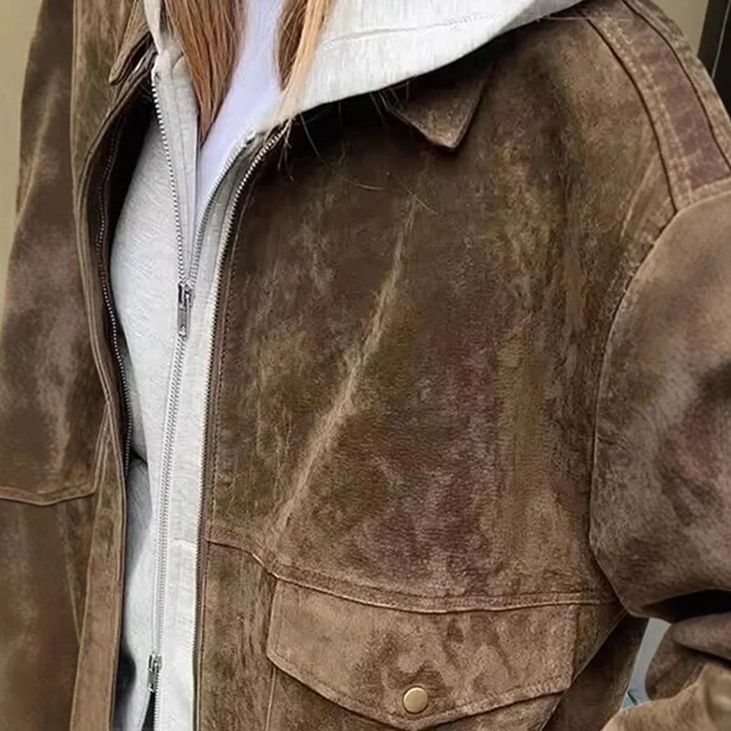 Damen modische Wildlederjacke mit Oversized-Schnitt