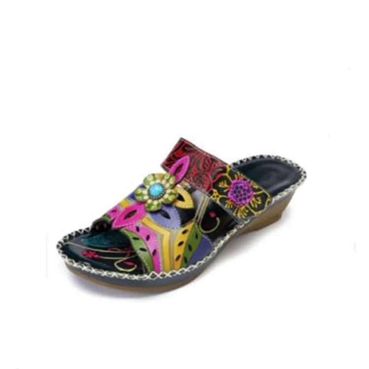 Damen Künstlerisch verzierte Keilsohlen-Sandalen