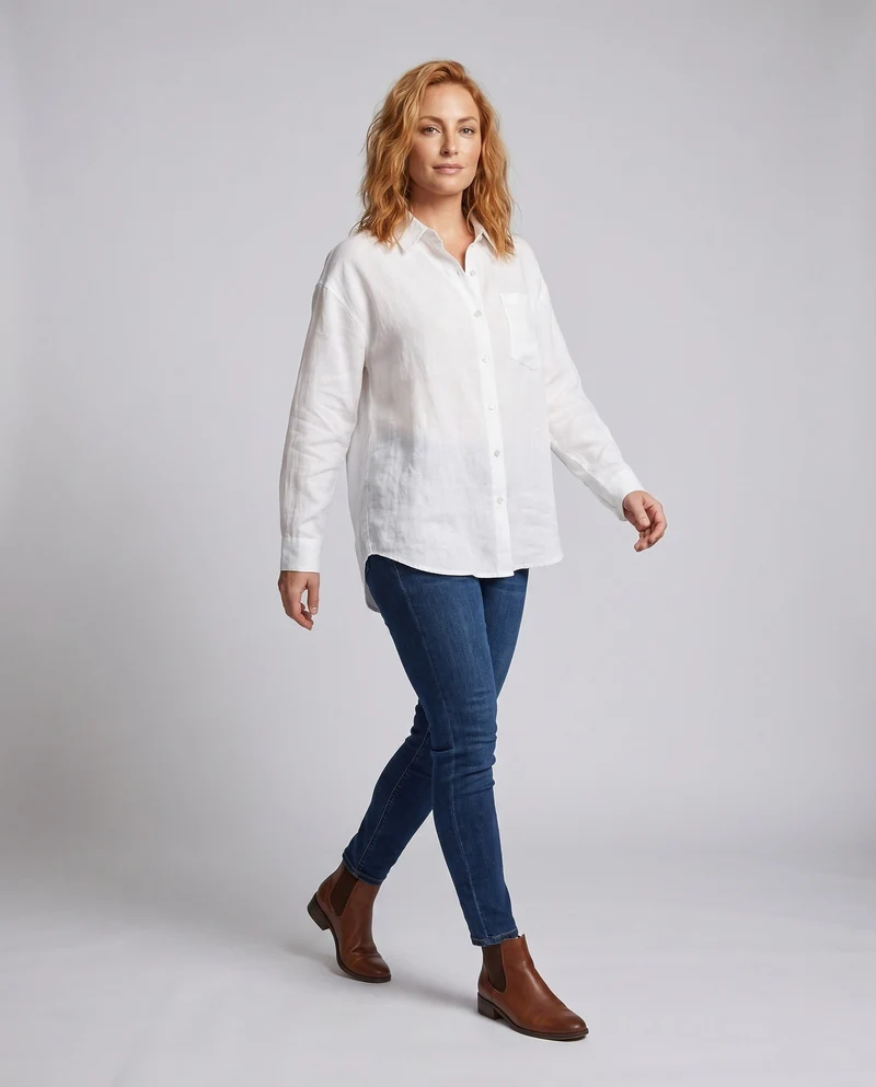 Damen lässige Leinenbluse mit minimalistischen Details
