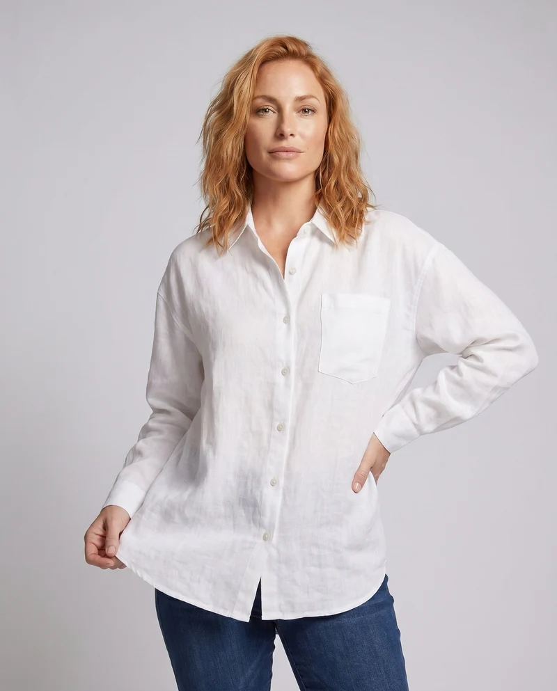 Damen lässige Leinenbluse mit minimalistischen Details