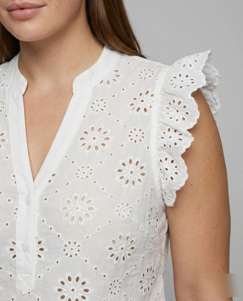 Damen Elegante Rüschen Broderie-Anglaise Bluse