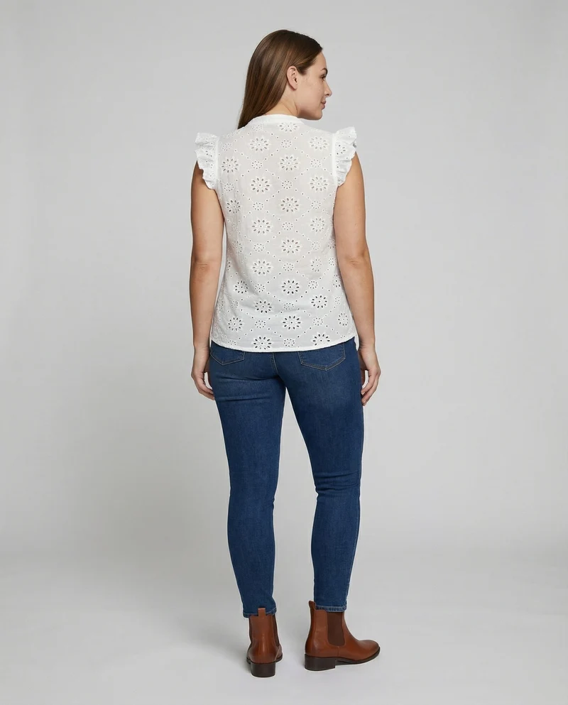 Damen Elegante Rüschen Broderie-Anglaise Bluse