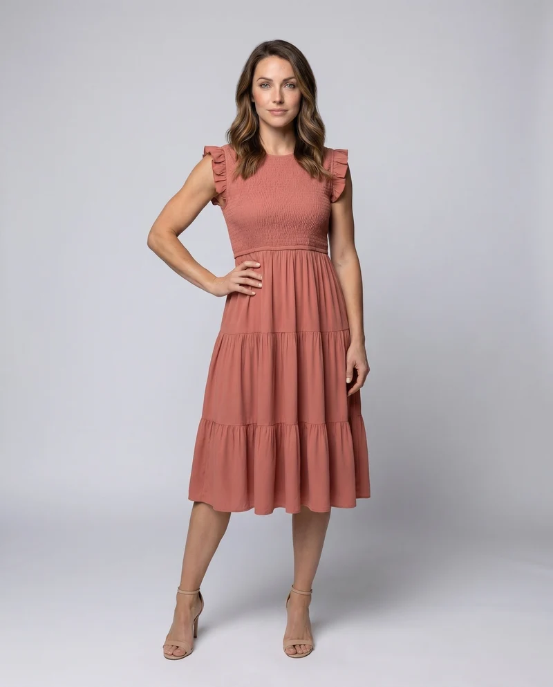 Damen Freizeitkleid mit Rüschendetails und elastischem Oberteil