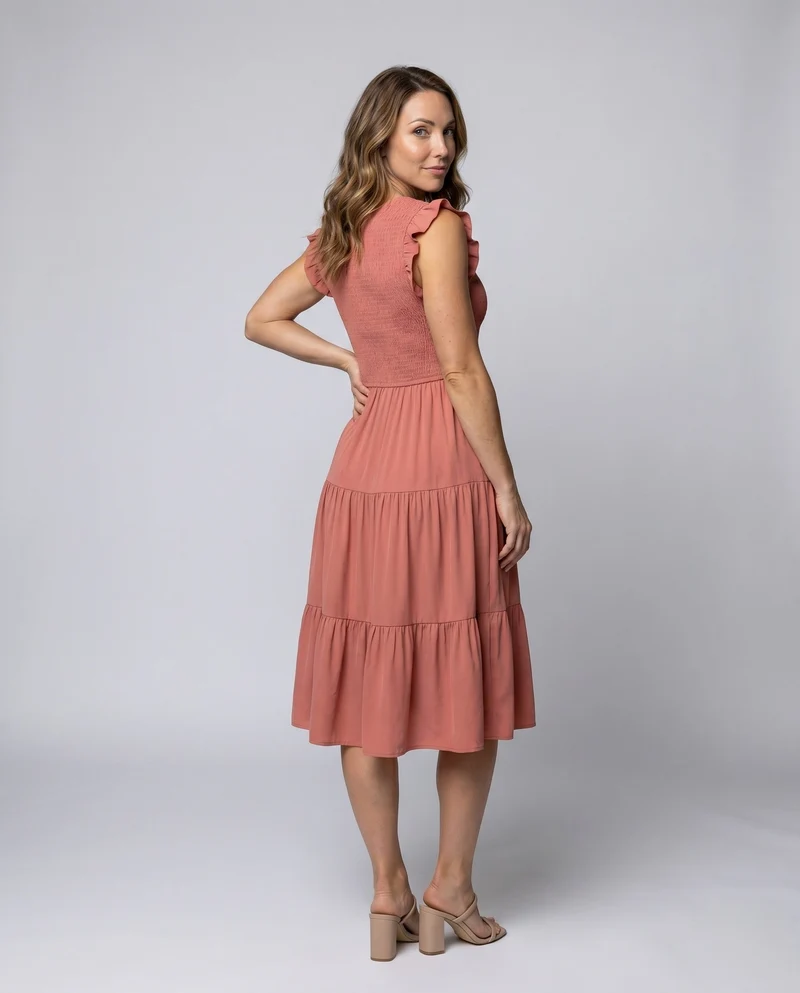 Damen Freizeitkleid mit Rüschendetails und elastischem Oberteil