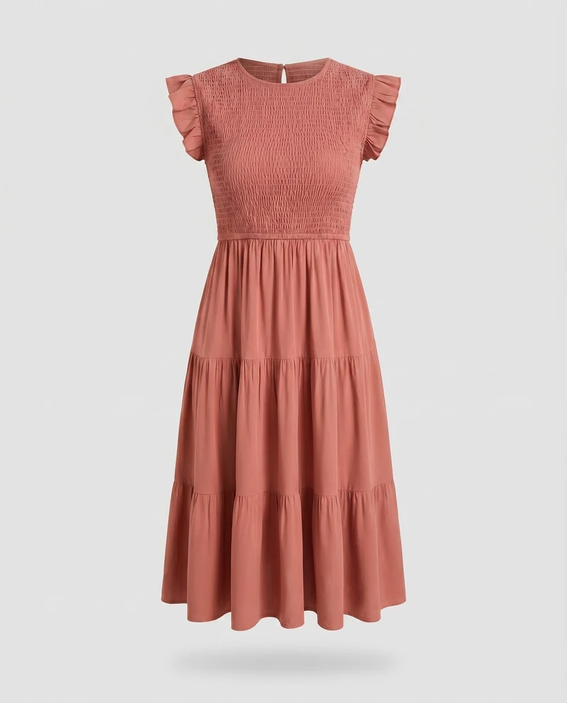 Damen Freizeitkleid mit Rüschendetails und elastischem Oberteil