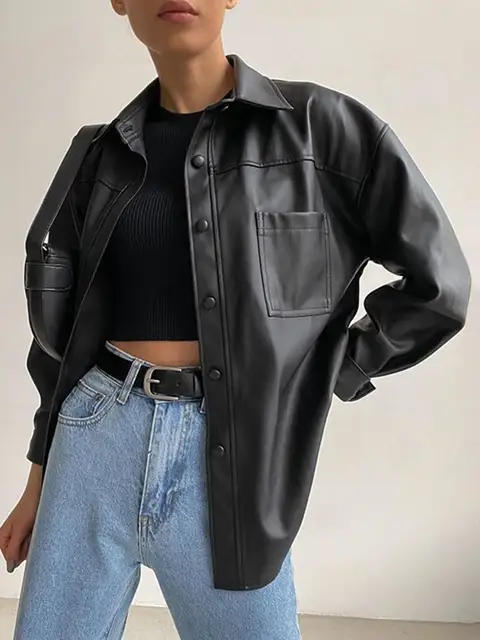 Lederjacke mit langen Ärmeln