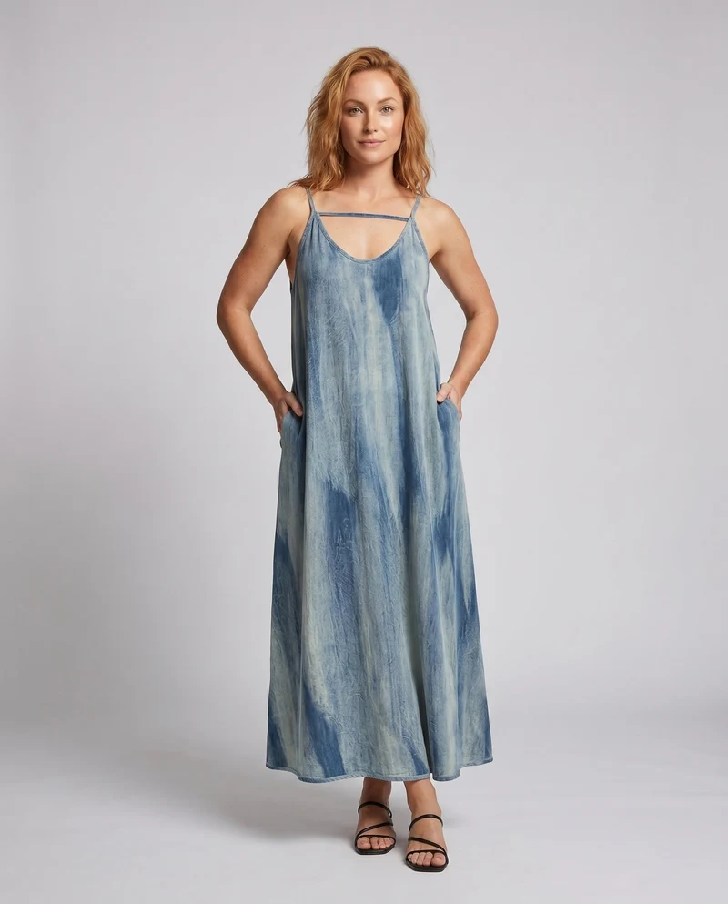 Damen luftiges Maxikleid im lässigen Boho-Stil mit verstellbaren Spaghetti-Trägern