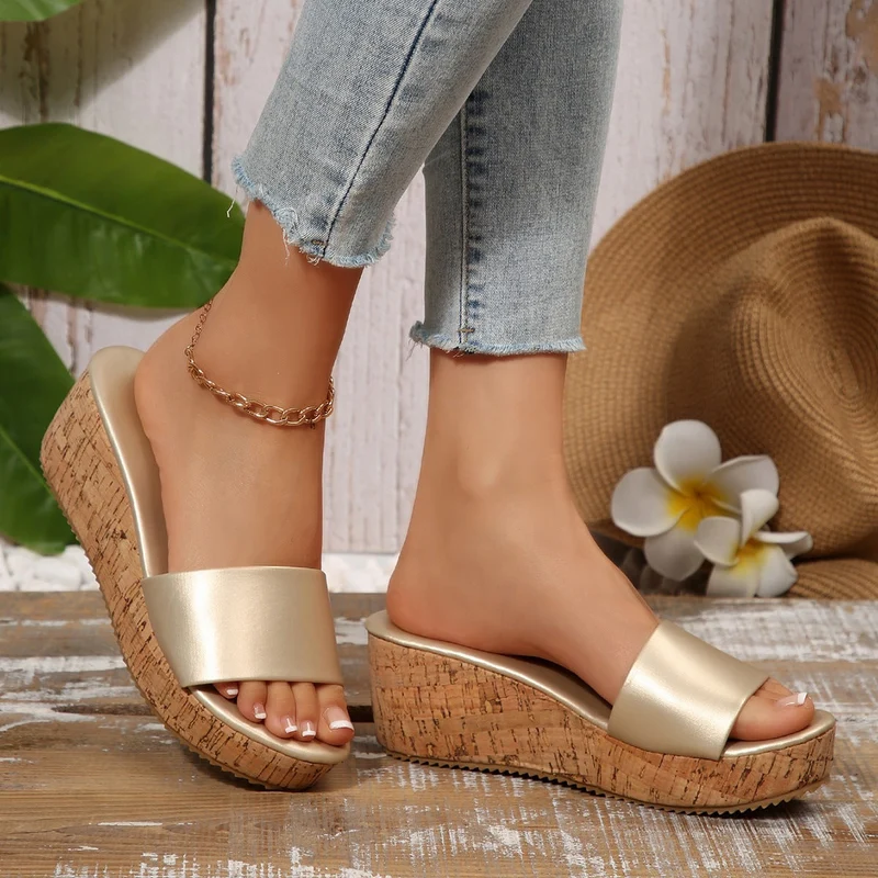 Damen Komfortable Wedge-Pantoletten mit breitem, verstellbarem Riemen