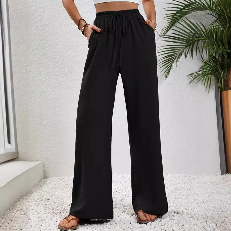 Damen Lässige, Breite Freizeithose mit Elastischem Bund und Seitlichen Taschen