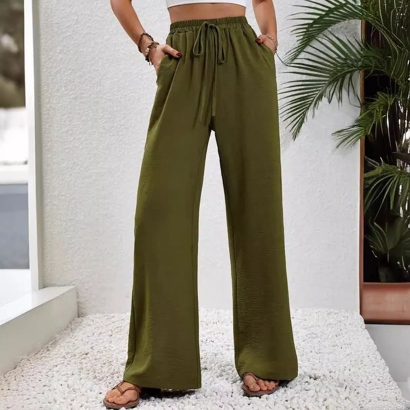 Damen Lässige, Breite Freizeithose mit Elastischem Bund und Seitlichen Taschen