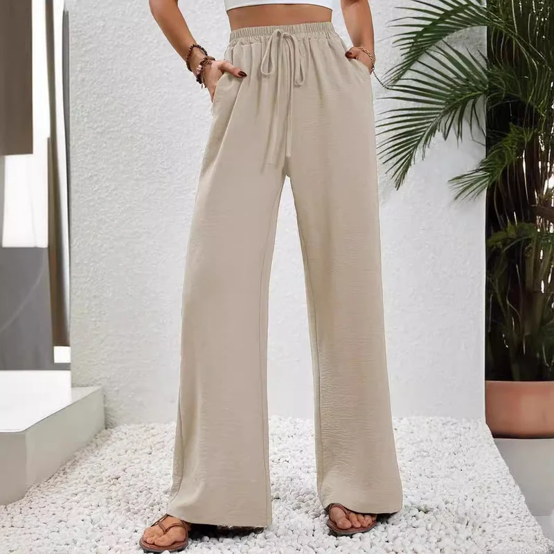 Damen Lässige, Breite Freizeithose mit Elastischem Bund und Seitlichen Taschen