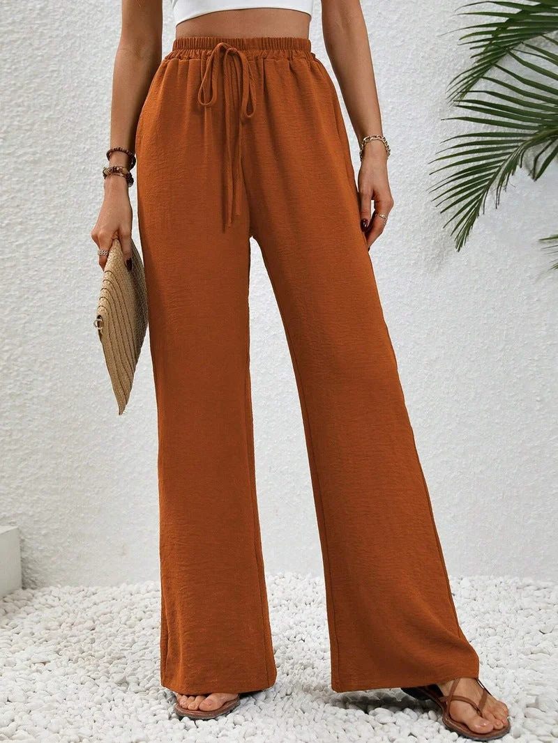 Damen Lässige, Breite Freizeithose mit Elastischem Bund und Seitlichen Taschen
