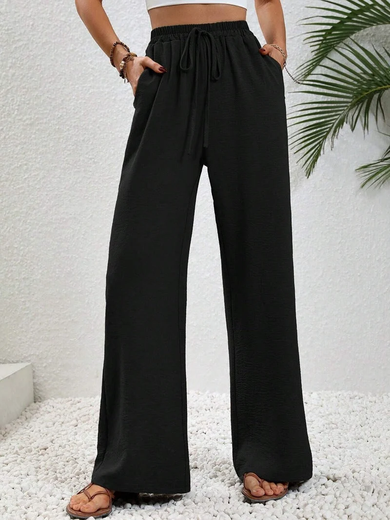 Damen Lässige, Breite Freizeithose mit Elastischem Bund und Seitlichen Taschen