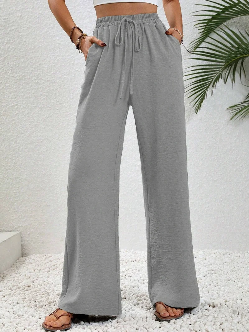 Damen Lässige, Breite Freizeithose mit Elastischem Bund und Seitlichen Taschen